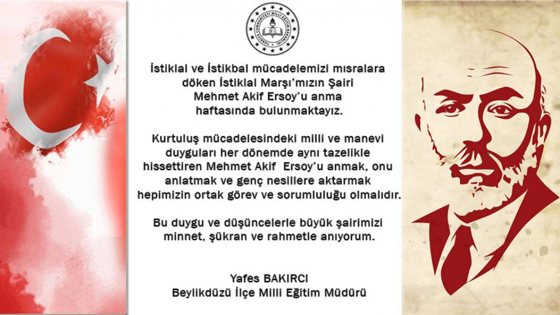 Mehmet Akif Ersoy'u Anma Mesajı